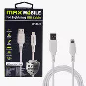 MAXMOBILE DATA KABEL I-PHONE LIGHTNING-USB MFI Apple KEVLAR QC 3A 1,2m white
