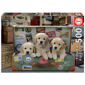 Puzzle Pupies in the Luggage Educa 500 dijelova i Fix ljepilo od 11 godina