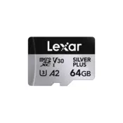 Lexar microSDXC 64GB UHS-I A2 V30 Silver Plus (R:205/W:100MB/s)