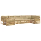 Set vanjskih sofa s jastukom 7 pcs Bijela i bež Poliester