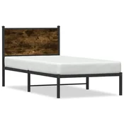 shumee vidaXL Kovinski posteljni okvir brez vzmetnice dimljen hrast 80x200 cm