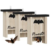 PAWHUT Set 3 hišic za netopirje iz smrekovega lesa, zavetje za mlade netopirje za vrt in zunanje prostore, bat box enostavno obešanje, 18x6x22.5 cm, naravni les