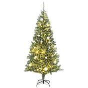 shumee vidaXL Umetno božično drevo s 300 LED diodami, kroglicami in snegom, 240 cm