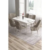 Hanah Home trpezarijski set Tia, sto i 6 stolica, bela ploca, hromirane noge, kapucino tkanina Babyface