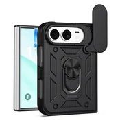 Oklepni ovitek MaX-Armor z obročem, kovinsko ploščico in zaščito zadnjih kamer za iPhone Duo - army black