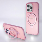 Guess IML Ring Stand Glitter MagSafe stražnja maska za iPhone 15 Pro Pink