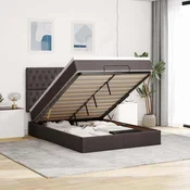 Otomanski krevet s madracem i LED tamnosmedi 140x190 cm tkanine