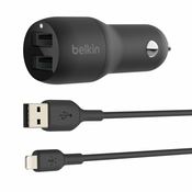 Belkin Dual USB-A auto punjac, 24 W+ Lightning kabel (CCD001BT1MBK)