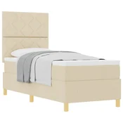 Vidaxl Postelja z vzmetnico z vzmetnico krema 80 x 200 cm blago