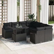 vidaXL vidaXL Vrtni kavč komplet 9 Kosov Črna Ratan, Polyester, (22067730)