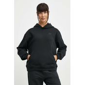 Bombažen pulover New Balance ženski, črna barva, s kapuco, WT41537BK