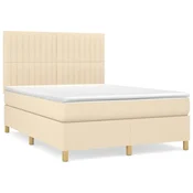 Vidaxl Box spring postelja z vzmetnico krem 140x200 cm blago