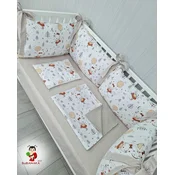 Bubamara037 Set za krevetac sa ogradicom od jastuka, bez lastiša, Belo-Bež