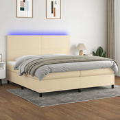 Greatstore Box spring postelja z vzmetnico LED krem 200x200 cm blago
