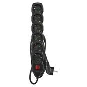 Podaljšek 1,5 m/6 vtičnic/s stikalom/črni/PVC/1,5 mm2