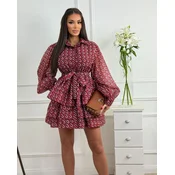 Squareonline Ženska haljina Burgundy Ruffles, Bordo