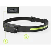 2v1 aku. LED COB naglavna svetilka 350lm USB IPX4 senzor vklopa