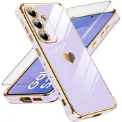 GS Komplet ovitkov za Samsung Galaxy S25 FE, elektro srce, vijoličen + zaščitno steklo za zaslon