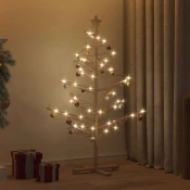 Vidaxl Leseno božično drevo z stojalom Rjava 125 cm Trdna borovina
