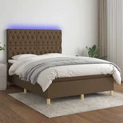 Greatstore Box spring postelja z vzmetnico LED temno rjava 140x200cm blago
