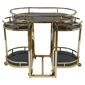 Casa Padrino serving trolley gold/black 79 x 46 x H. 84 cm - Oval metal trolley with glass plates - Hotel Restaurant Gastronomy Trolley - Hotel & Restaurant Accessories