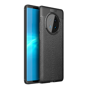 Elegantna gel maska Elite Guard s teksturom kože i zaštitom rubova za Huawei Mate 40 Pro - obsidian black