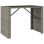 Vidaxl Barska miza s stekleno ploščo siva 145x80x110 cm poli ratan