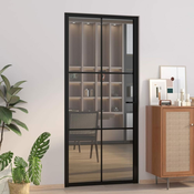 Vidaxl Notranja vrata 93x201,5 cm črno ESG steklo in aluminij