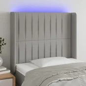 Vidaxl vidaXL Vzglavje postelje z LED svetlo sivo 83x16x118/128 cm blago