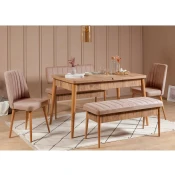 Hanah Home Set trpezarijski sto, 2 trpezarijske stolice i 2 klupe boje vina i bež