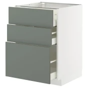 METOD / MAXIMERA Podni element s 3 fioke, bela/Nickebo mat sivozelena, 60x60 cm