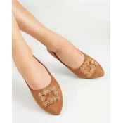 Resti Brown womens eco-suede ballerinas with Linselisa ornament - Footwear