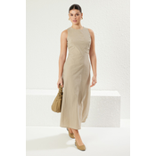 Trendyol Dark Beige A Cut Back Detail Midi Woven Dress