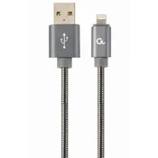 Gembird Polnilni kabel Lightning 8-pin (M) do USB 2.0 (M), vrhunski, s kovinsko pletenico, 1 m, siv
