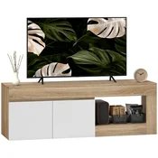 HOMCOM Mobilni TV, mobilni nosilec za TV do 60 z omarico z 2 vratoma soft close in odprto polico, omarica za televizor za dnevno sobo, spalnico in salon, 140x40x48 cm, bela in barva lesa