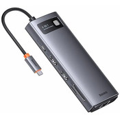 BASEUS Metal Gleam Series USB Hub 9v1, večnamenska priključna postaja, siva (WKWG060013)