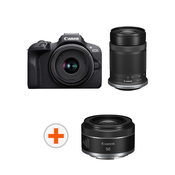 Fotoaparat Canon - EOS R100, RF-S 18-45mm f/4.5-6.3 IS STM, RF-S 55-210mm f/5-7.1 IS STM,Black + Objektiv Canon - RF 50mm, F/1.8 STM