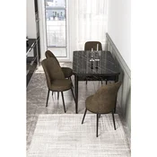 Hanah Home trpezarijski set Via, sto na razvlacenje i 4 stolice, ploca u dekoru crnog mermera, braon tkanina Jerry