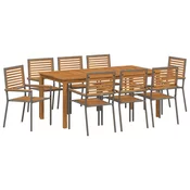 Vrtna garnitura - 9-dijelni vrtni blagovaonski set sivi poly rattan acacia staklene vrtne stolice s jastučićima 2 kom sivi poly
