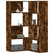 Vidaxl Kotna knjižna omara 4-nadstropna dimljeni hrast 85x85x140 cm