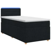 vidaXL Postelja boxspring z vzmetnico Črna 90 x 200 cm Blago
