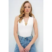 Trend Alacati Stili Ženska bluza bez rukava Alc-X13784, V-izrez, Bela