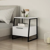 Hanah Home Noćni ormarić Pal 45x50x41cm Belo-Crni