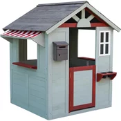 Otroška igralna hiška FSC jelka 109 cm x 112 cm x 137 cm sivo-rdeče-bela