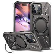 GS Ovitek za iPhone 16 Pro, oklepljen s stojalom in ploščico za držalo, siv