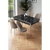 HANAH HOME Rasklopivi trpezarijski sto i stolice (5 delova) Nira Black Marble Chrome Cappuccino