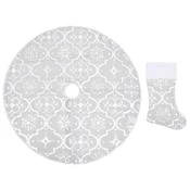 Vidaxl Razkošna podloga za novoletno jelko z nogavico bela 122 cm
