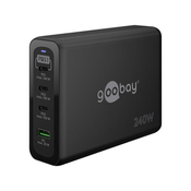 GOOBAY univerzalni USB-C PD GaN polnilec 240W s 4 vhodi (USB-C/USB-A), črn