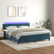 VIDAXL Box spring postelja z vzmetnico LED temno modra 180x2
