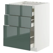 METOD / MAXIMERA Pod.elem.grej.ploca/3front/3fiok, bela/Kallarp tamna sivozelena visokog sjaja, 60x60 cm